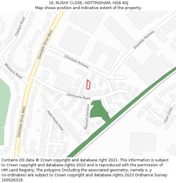 16, RUSHY CLOSE, NOTTINGHAM, NG8 4GJ: Location map and indicative extent of plot