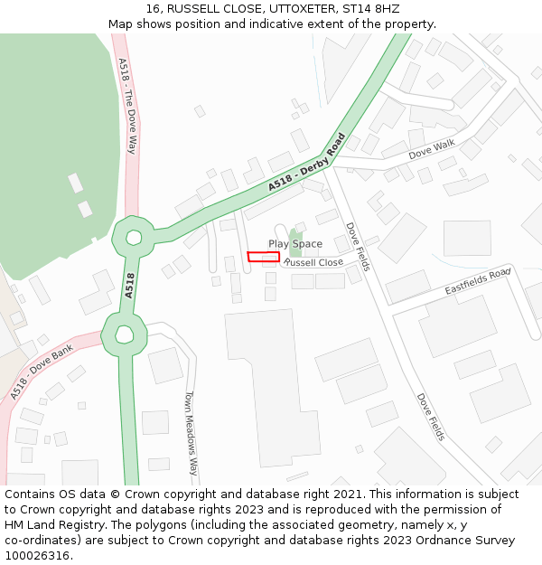 16, RUSSELL CLOSE, UTTOXETER, ST14 8HZ: Location map and indicative extent of plot