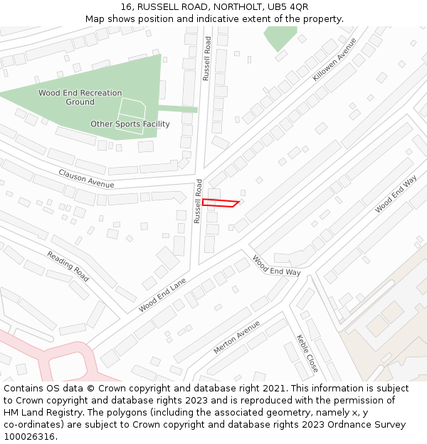 16, RUSSELL ROAD, NORTHOLT, UB5 4QR: Location map and indicative extent of plot