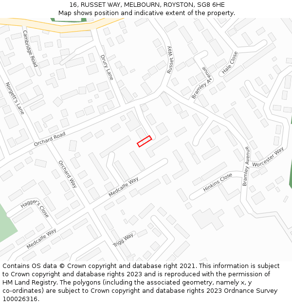 16, RUSSET WAY, MELBOURN, ROYSTON, SG8 6HE: Location map and indicative extent of plot