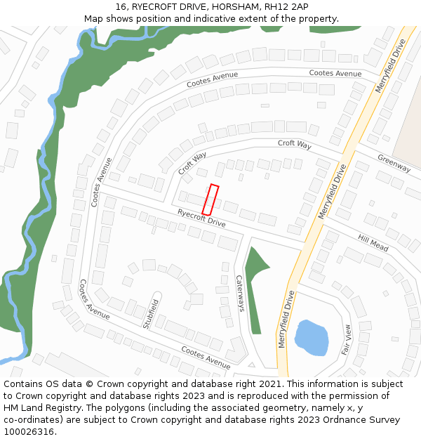 16, RYECROFT DRIVE, HORSHAM, RH12 2AP: Location map and indicative extent of plot