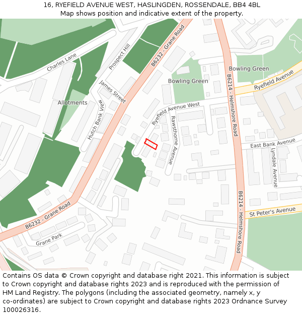 16, RYEFIELD AVENUE WEST, HASLINGDEN, ROSSENDALE, BB4 4BL: Location map and indicative extent of plot