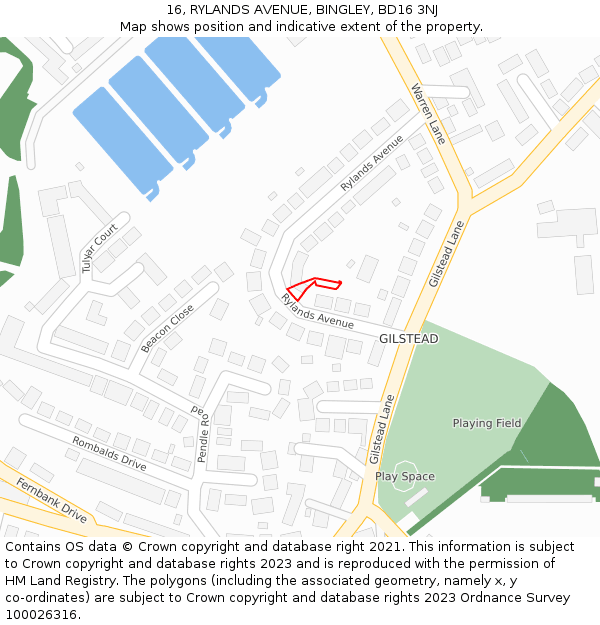 16, RYLANDS AVENUE, BINGLEY, BD16 3NJ: Location map and indicative extent of plot