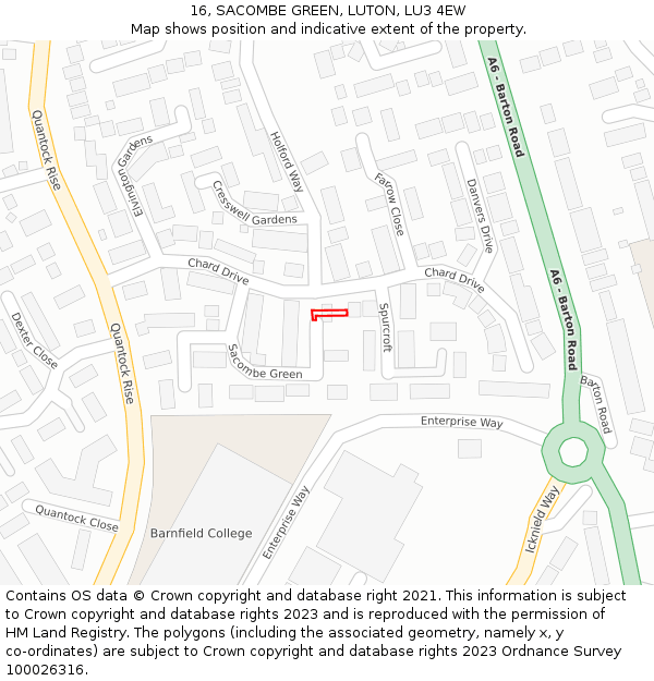 16, SACOMBE GREEN, LUTON, LU3 4EW: Location map and indicative extent of plot