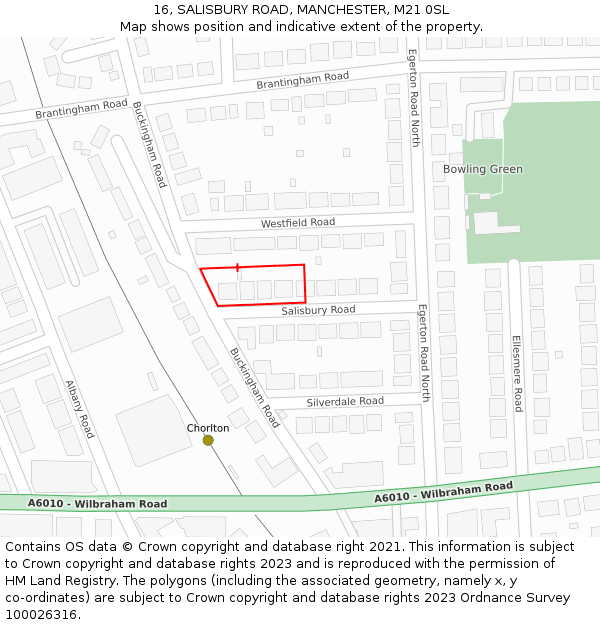 16, SALISBURY ROAD, MANCHESTER, M21 0SL: Location map and indicative extent of plot