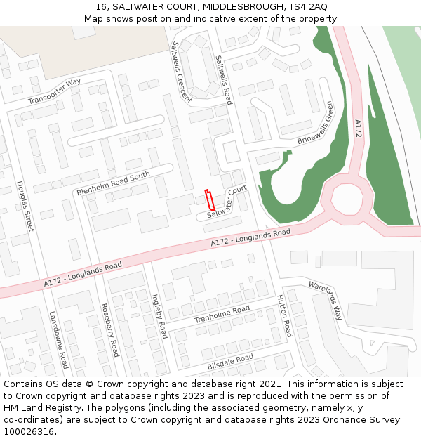 16, SALTWATER COURT, MIDDLESBROUGH, TS4 2AQ: Location map and indicative extent of plot