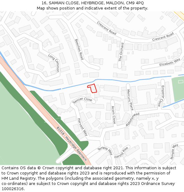 16, SAMIAN CLOSE, HEYBRIDGE, MALDON, CM9 4PQ: Location map and indicative extent of plot