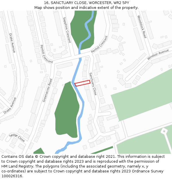 16, SANCTUARY CLOSE, WORCESTER, WR2 5PY: Location map and indicative extent of plot