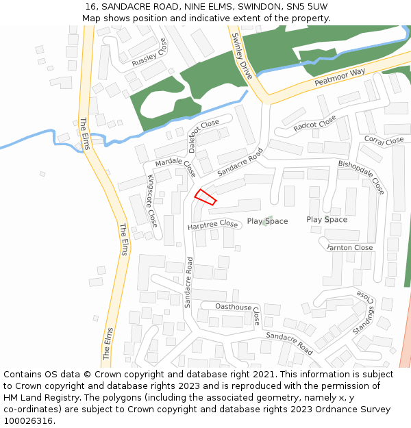 16, SANDACRE ROAD, NINE ELMS, SWINDON, SN5 5UW: Location map and indicative extent of plot