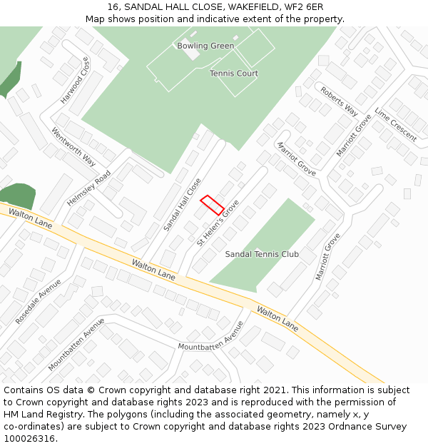 16, SANDAL HALL CLOSE, WAKEFIELD, WF2 6ER: Location map and indicative extent of plot