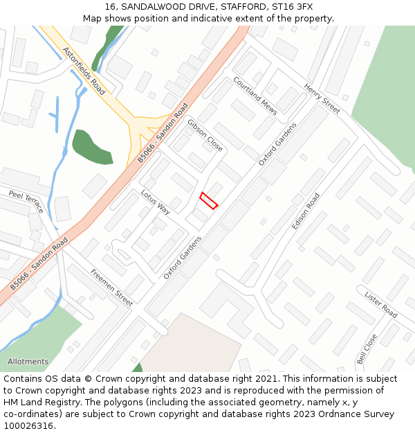 16, SANDALWOOD DRIVE, STAFFORD, ST16 3FX: Location map and indicative extent of plot