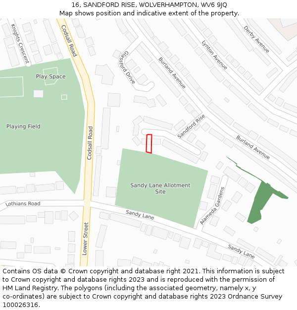 16, SANDFORD RISE, WOLVERHAMPTON, WV6 9JQ: Location map and indicative extent of plot