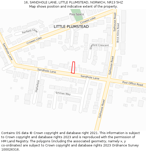 16, SANDHOLE LANE, LITTLE PLUMSTEAD, NORWICH, NR13 5HZ: Location map and indicative extent of plot