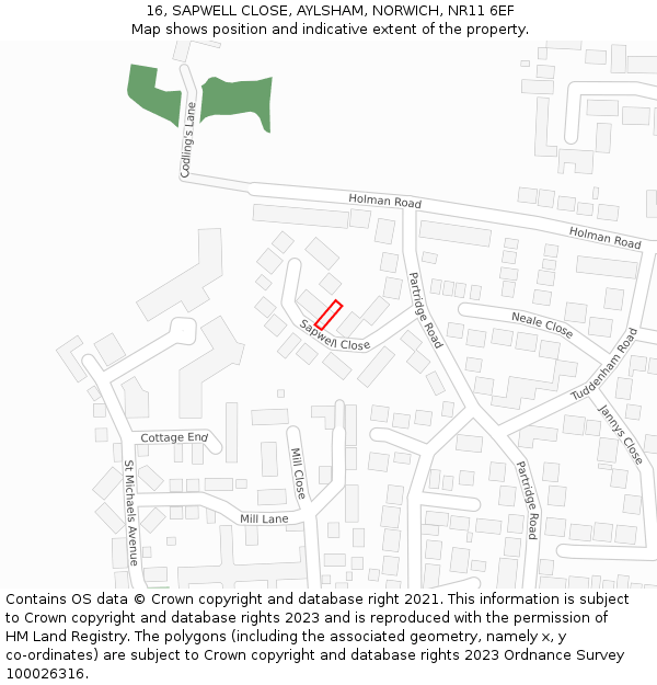 16, SAPWELL CLOSE, AYLSHAM, NORWICH, NR11 6EF: Location map and indicative extent of plot