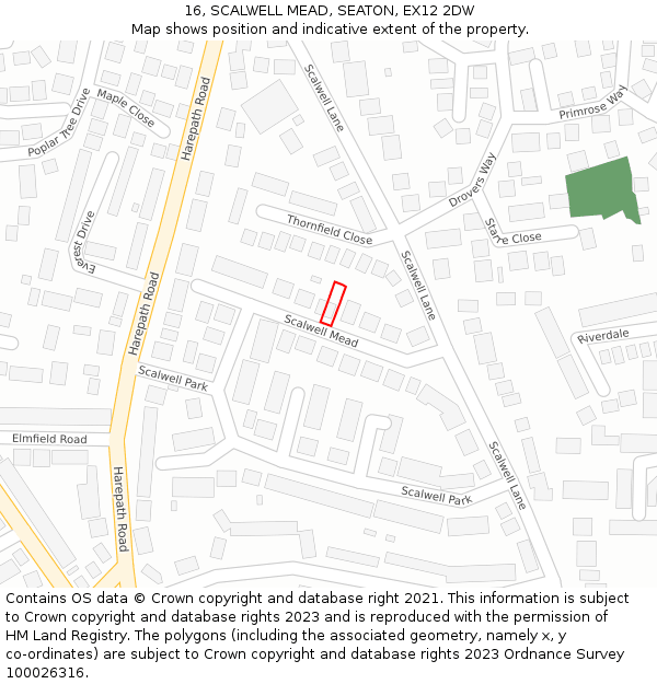 16, SCALWELL MEAD, SEATON, EX12 2DW: Location map and indicative extent of plot