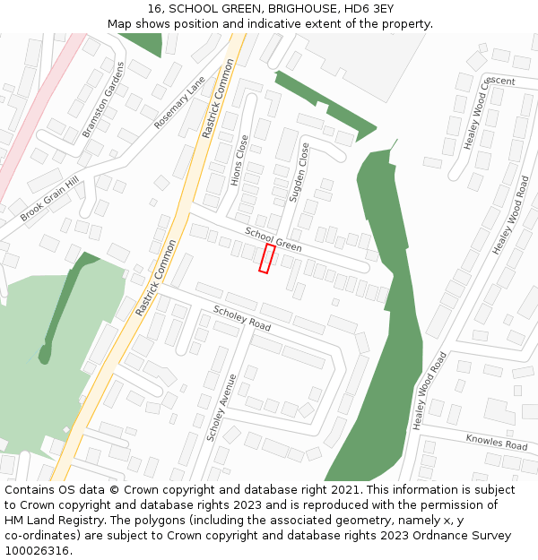 16, SCHOOL GREEN, BRIGHOUSE, HD6 3EY: Location map and indicative extent of plot