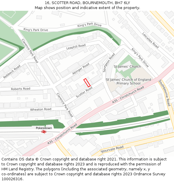 16, SCOTTER ROAD, BOURNEMOUTH, BH7 6LY: Location map and indicative extent of plot