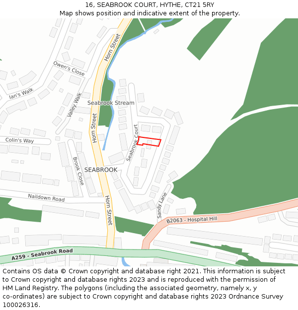 16, SEABROOK COURT, HYTHE, CT21 5RY: Location map and indicative extent of plot