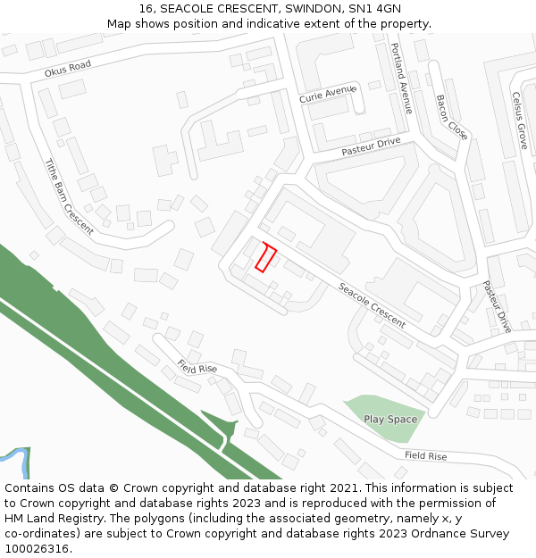 16, SEACOLE CRESCENT, SWINDON, SN1 4GN: Location map and indicative extent of plot