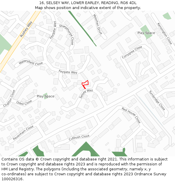16, SELSEY WAY, LOWER EARLEY, READING, RG6 4DL: Location map and indicative extent of plot