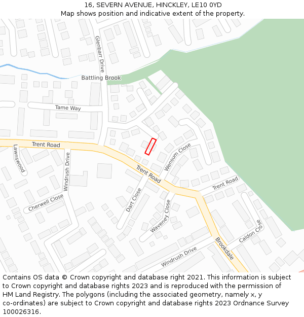 16, SEVERN AVENUE, HINCKLEY, LE10 0YD: Location map and indicative extent of plot