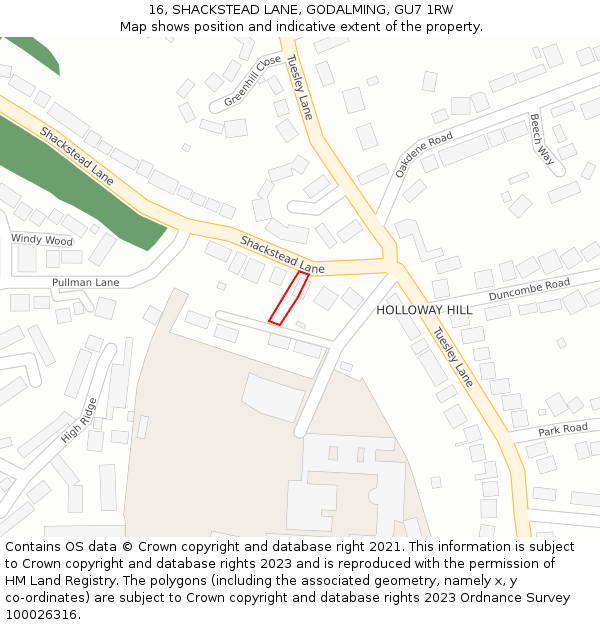 16, SHACKSTEAD LANE, GODALMING, GU7 1RW: Location map and indicative extent of plot