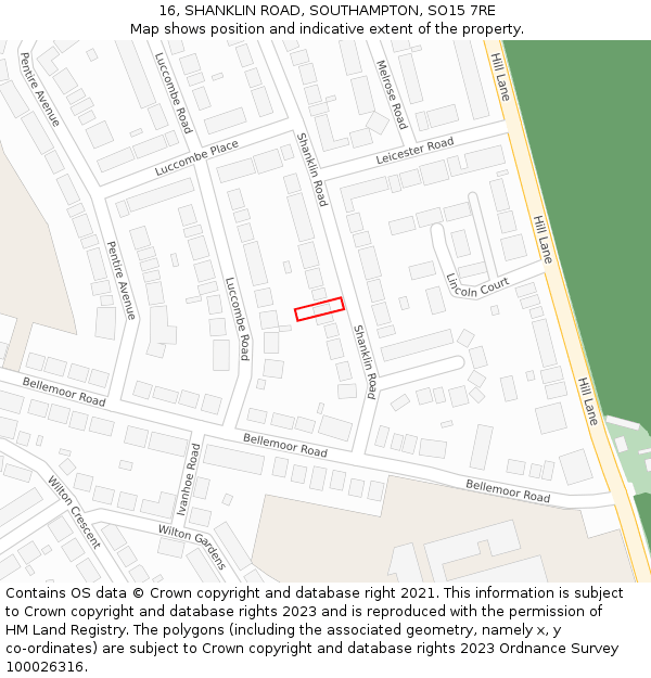 16, SHANKLIN ROAD, SOUTHAMPTON, SO15 7RE: Location map and indicative extent of plot