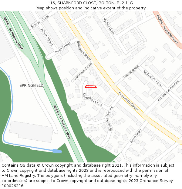16, SHARNFORD CLOSE, BOLTON, BL2 1LG: Location map and indicative extent of plot