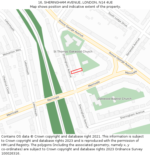 16, SHERINGHAM AVENUE, LONDON, N14 4UE: Location map and indicative extent of plot