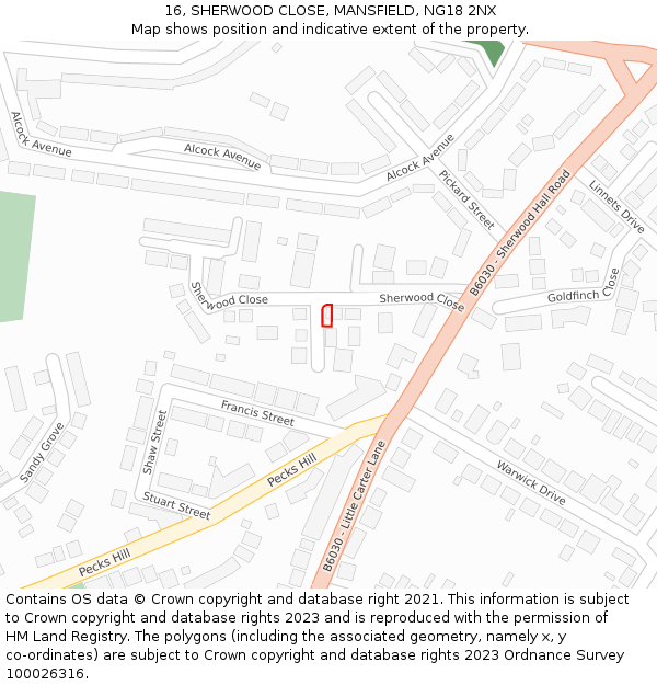 16, SHERWOOD CLOSE, MANSFIELD, NG18 2NX: Location map and indicative extent of plot