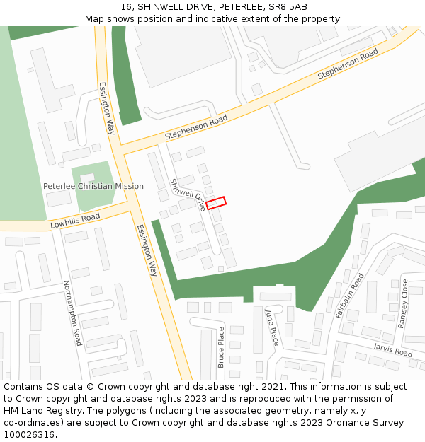 16, SHINWELL DRIVE, PETERLEE, SR8 5AB: Location map and indicative extent of plot