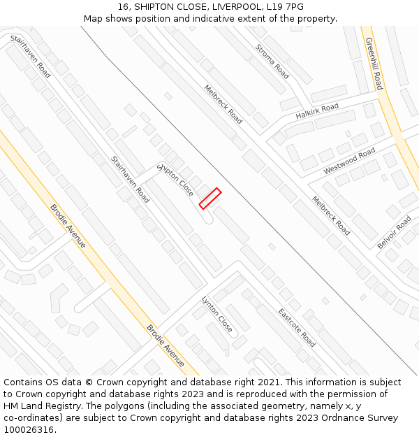 16, SHIPTON CLOSE, LIVERPOOL, L19 7PG: Location map and indicative extent of plot