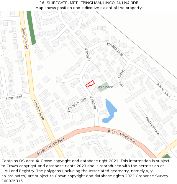 16, SHIREGATE, METHERINGHAM, LINCOLN, LN4 3DR: Location map and indicative extent of plot