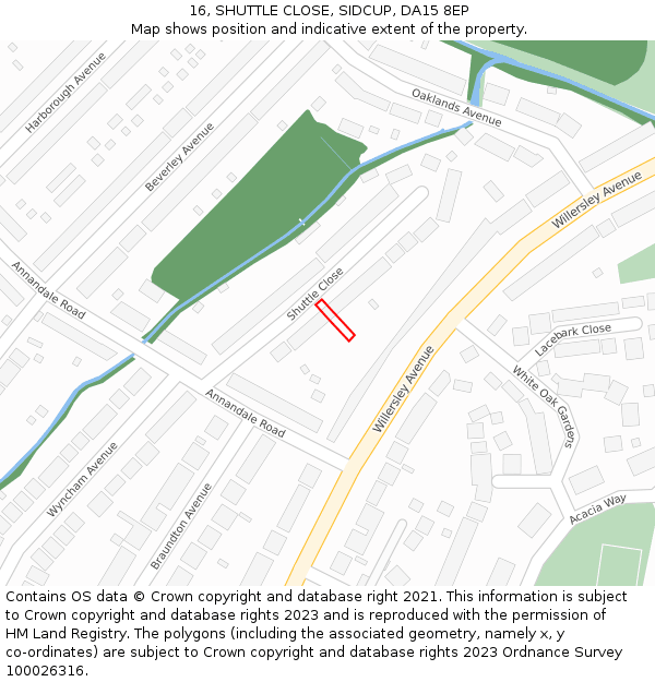 16, SHUTTLE CLOSE, SIDCUP, DA15 8EP: Location map and indicative extent of plot