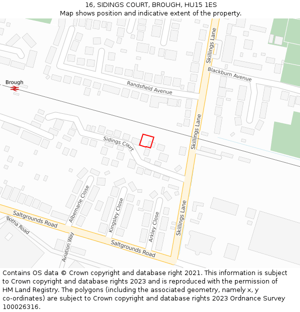 16, SIDINGS COURT, BROUGH, HU15 1ES: Location map and indicative extent of plot