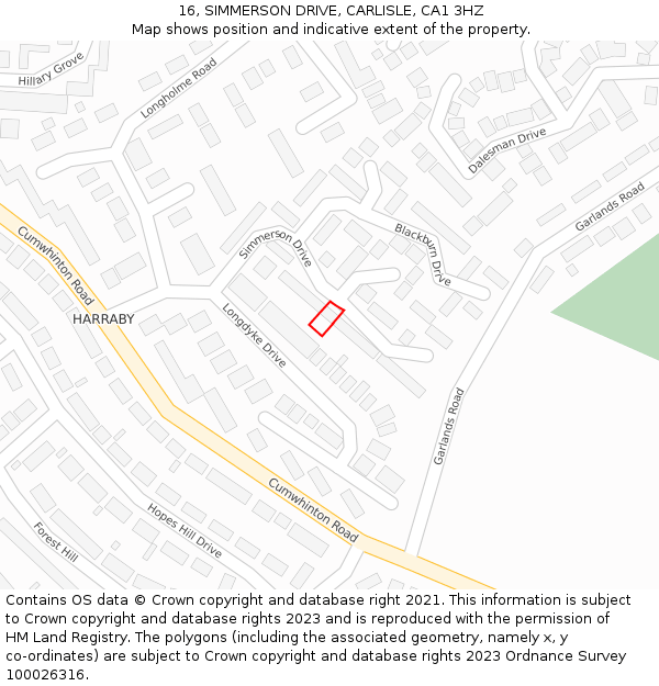 16, SIMMERSON DRIVE, CARLISLE, CA1 3HZ: Location map and indicative extent of plot