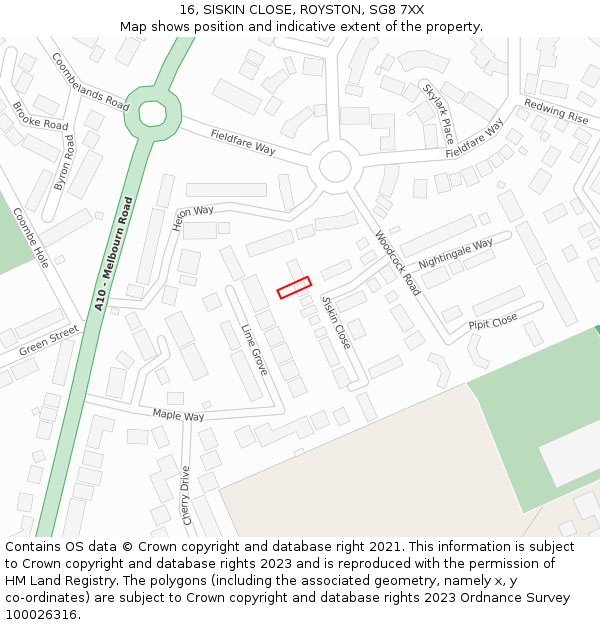 16, SISKIN CLOSE, ROYSTON, SG8 7XX: Location map and indicative extent of plot