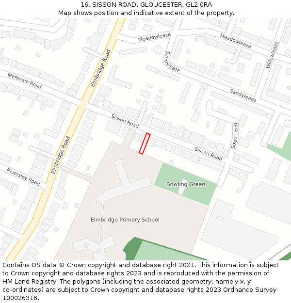 16, SISSON ROAD, GLOUCESTER, GL2 0RA: Location map and indicative extent of plot