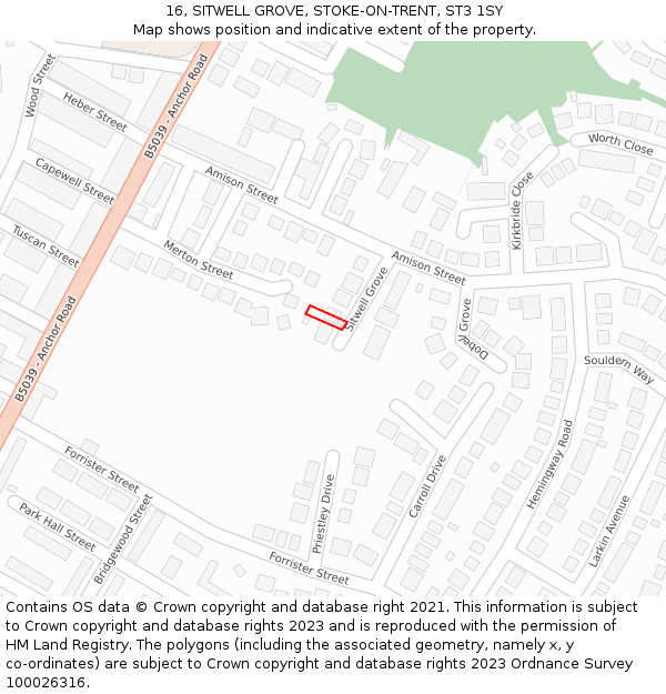 16, SITWELL GROVE, STOKE-ON-TRENT, ST3 1SY: Location map and indicative extent of plot
