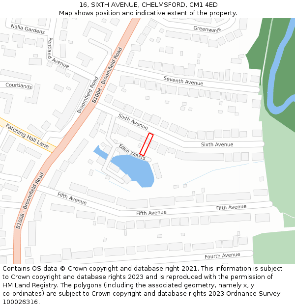 16, SIXTH AVENUE, CHELMSFORD, CM1 4ED: Location map and indicative extent of plot