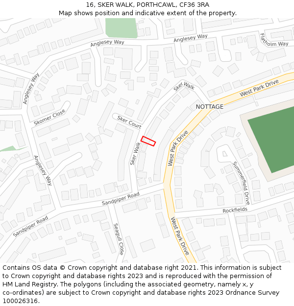 16, SKER WALK, PORTHCAWL, CF36 3RA: Location map and indicative extent of plot