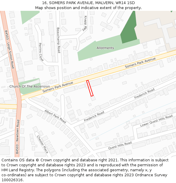 16, SOMERS PARK AVENUE, MALVERN, WR14 1SD: Location map and indicative extent of plot