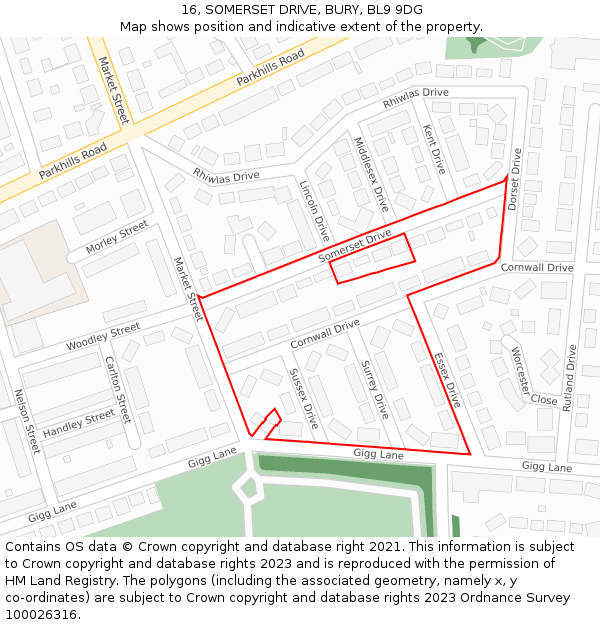 16, SOMERSET DRIVE, BURY, BL9 9DG: Location map and indicative extent of plot
