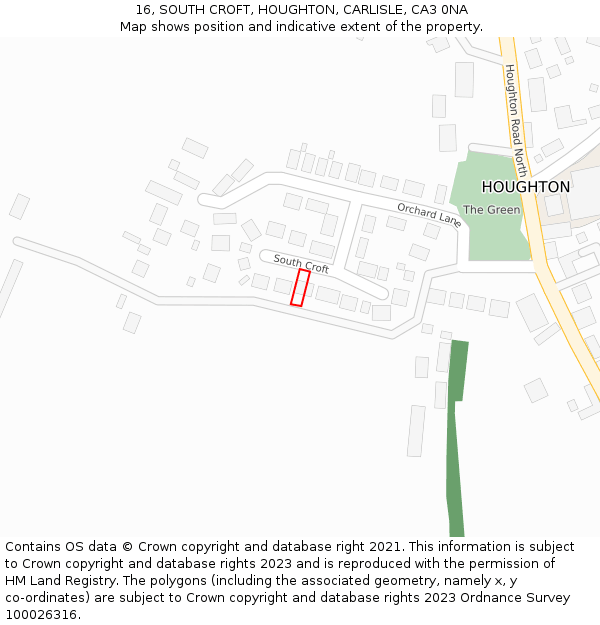 16, SOUTH CROFT, HOUGHTON, CARLISLE, CA3 0NA: Location map and indicative extent of plot
