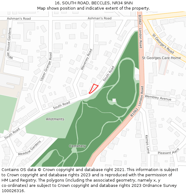 16, SOUTH ROAD, BECCLES, NR34 9NN: Location map and indicative extent of plot
