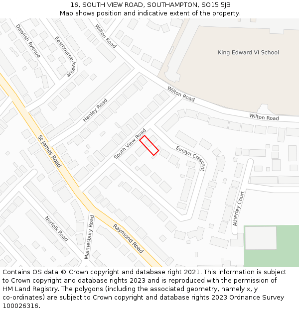 16, SOUTH VIEW ROAD, SOUTHAMPTON, SO15 5JB: Location map and indicative extent of plot