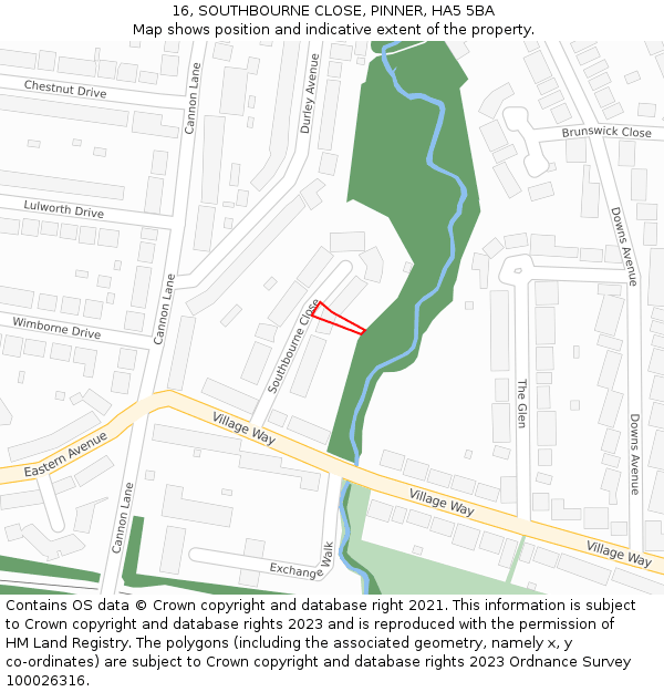 16, SOUTHBOURNE CLOSE, PINNER, HA5 5BA: Location map and indicative extent of plot
