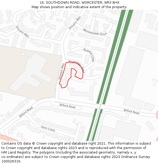 16, SOUTHDOWN ROAD, WORCESTER, WR3 8HX: Location map and indicative extent of plot