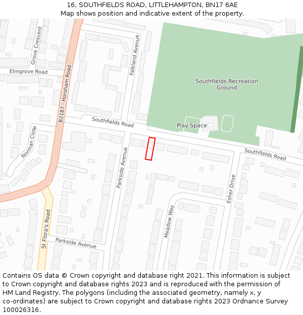 16, SOUTHFIELDS ROAD, LITTLEHAMPTON, BN17 6AE: Location map and indicative extent of plot