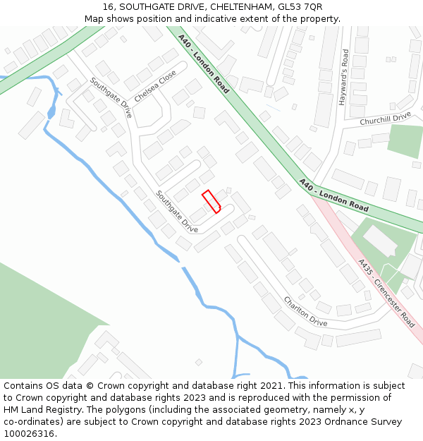16, SOUTHGATE DRIVE, CHELTENHAM, GL53 7QR: Location map and indicative extent of plot